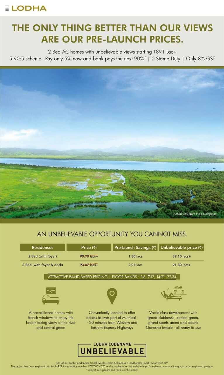 Book home with 5:90:5 scheme at Lodha Codename Unbelievable in Mumbai